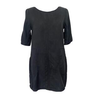 Michael Stars Black Tunic Mini Dress Lyocell Pockets Back Zip Women’s Sz S